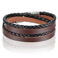 Leren Wrap armband LGT Jewels Gevlochten leer Bruin Zwart