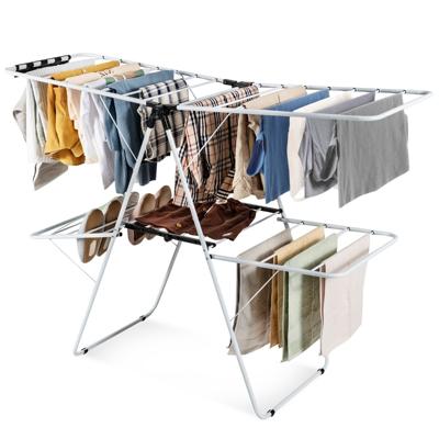 Droogrek voor Kleding op 2 Niveaus Opvouwbare Handdoekenrek met in Hoogte Verstelbare Vleugels Stalen Frame Draagbaar Binnen en Buiten