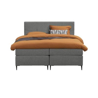 Leen Bakker - Boxspring Liv Geblokt - Licht - 180x200 Cm - Slanke Poot - Stof - Grijs