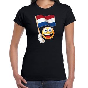 Nederland supporter / fan emoticon t-shirt zwart voor dames