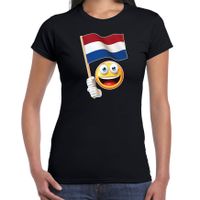 Nederland supporter / fan emoticon t-shirt zwart voor dames