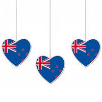3x hangdecoratie nieuw-zeeland - 14 cm - hart - landen thema - feestdecoratie