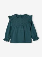 Geborduurde t-shirt baby met lange mouwen groenblauw