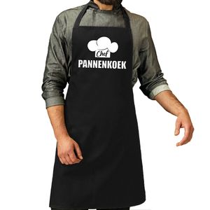 Chef pannenkoek schort / keukenschort zwart heren   -