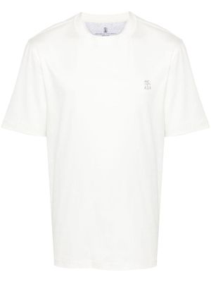 Brunello Cucinelli t-shirt en coton à logo brodé - Blanc