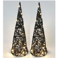 LED kegel/piramide kerstboom lamp - 2x st - zwart - rotan - H40 cm - thumbnail