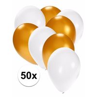 50x ballonnen - 27 cm - goud / witte versiering - thumbnail