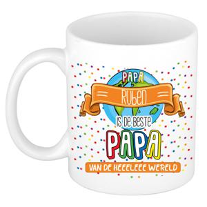 Naam mok papa Ruben - wit - de beste - keramiek - 300 ml - Vaderdag/verjaardag