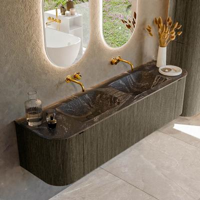 Badmeubel Mondiaz Kurve-Dlux | 170 cm cm | Meubelkleur Shadow | Wastafelkleur Lava | Solid surface | Wasbak beiden zijden spoelbak | Zonder kraangat(en)