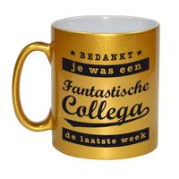 Fantastische collega laatste week gouden koffiemok / theebeker afscheidscadeau 330 ml - feest mokken - thumbnail