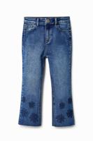 Cropped wijd uitlopende gevlokte jeans - BLUE - 7/8 - thumbnail