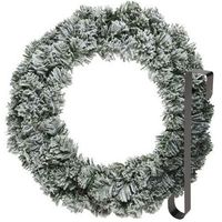 Kerstkrans 60 cm - groen - besneeuwd - met zwarte hanger/ophanghaak - kerstversiering