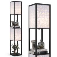 Staande Lamp Woonkamerlamp met 2 Planken en 2 Lampenkappen Moderne Leeslamp met E27-Fitting Zonder Lamp Zwart