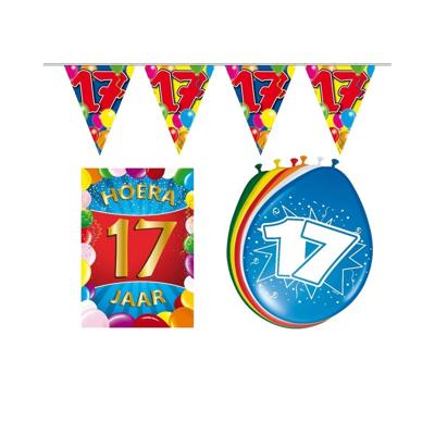 Leeftijd feestversiering pakket - 17 jaar - verjaardag - ballonnen - poster - vlaggenlijn Leeftijd feestversiering pakket - 17 jaar - verjaardag - ballonnen - poster - vlaggenlijn