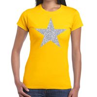 Zilveren ster glitter t-shirt geel dames