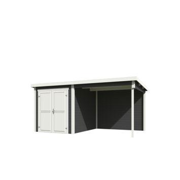 Blokhut met overkapping Finn 450x250 Carbon Grey-Wit - Outdoor life