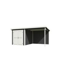 Blokhut met overkapping Finn 450x250 Carbon Grey-Wit - Outdoor life