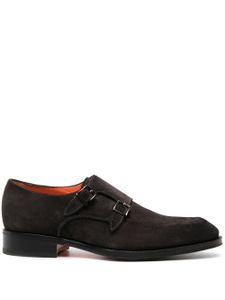 Santoni double-buckle suede monk shoes - Marron