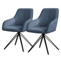 ML-Design eetkamerstoelen draaibaar set van 2, textiel geweven stof, blauw, woonkamerstoel met armleuning/rugleuning,