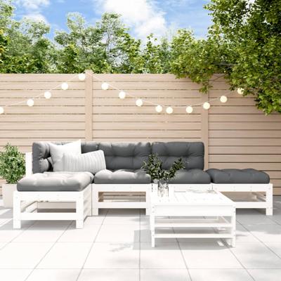 6-delige Loungeset met kussens massief hout wit