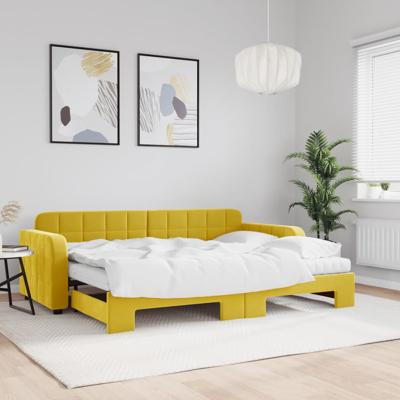 Slaapbank onderschuifbed en matrassen 80x200 cm fluweel geel
