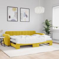 Slaapbank onderschuifbed en matrassen 80x200 cm fluweel geel