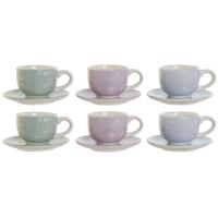 Set van koffiekopjes DKD Home Decor Blauw Wit Groen Lila Metaal Dolomite 180 ml