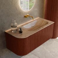 Badmeubel Mondiaz Kurve-Dlux | 105 cm | Meubelkleur Ruby | Wastafelkleur Arena | Solid surface | Wasbak rechter zijde spoelbak | Zonder kraangat(en)