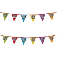 Boland Vlaggenlijn 10 jaar - 2x - multicolor - glitters - 8 meter - kunststof - vlaggetjes