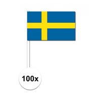 100x Zweden decoratie papieren zwaaivlaggetjes   -