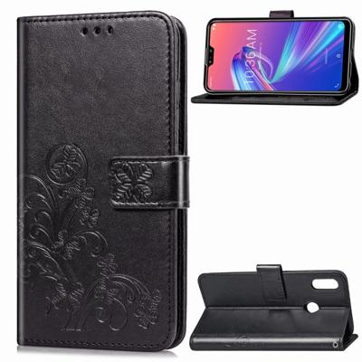 Lucky Clover bloemen patroon leergeval aangedrongen ASUS ZB633KL met houder & kaartsleuven & portemonnee & Hand Strap (zwart)