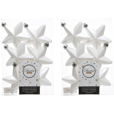 Decoris kersthanger sterren - 12x st - wit - 7 cm - kunststof - kerstornamenten