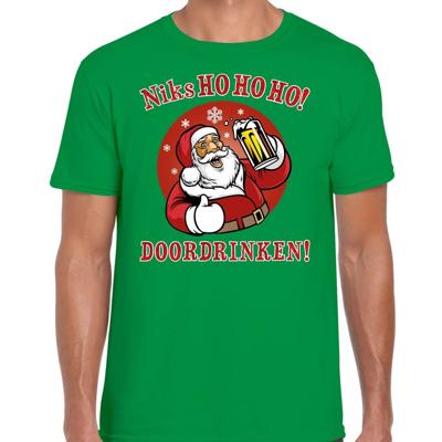 Fout Kerst t-shirt - Bier drinkende Santa ho ho ho - groen - voor heren - kersttruien