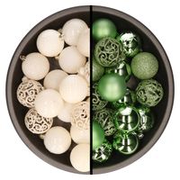 Kerstballen - 74x stuks - wol wit en groen - 6 cm - kunststof - Kerstbal - thumbnail