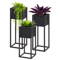 Plantenpotten set 3x stuks - zwart - op metalen standaard - 50-60-70 cm hoogte - thumbnail