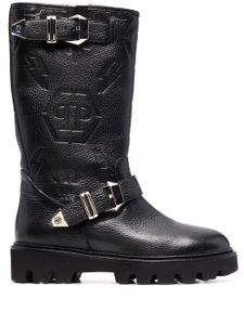 Philipp Plein bottines Biker en cuir embossé - Noir