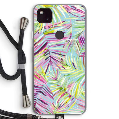 Tropical Palms Blue: Pixel 4a 5G Transparant Hoesje met koord