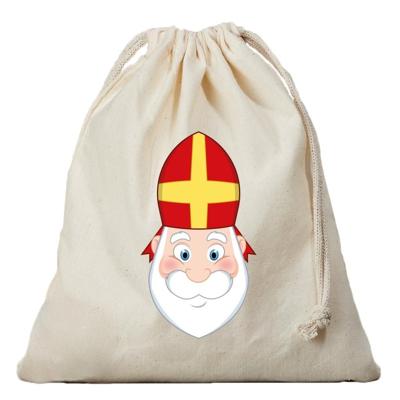 Cadeautasje Sinterklaas - strooizak met sluitkoort - pepernoten zak - katoen Cadeautasje Sinterklaas - strooizak met sluitkoort - pepernoten zak - katoen