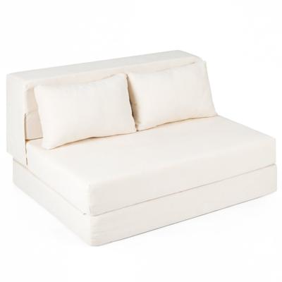 Slaapbank 3-in-1 Opvouwbare Ligstoel met Slaapfunctie Bekleed met Chenille en Gevuld met Schuim-Beige-M