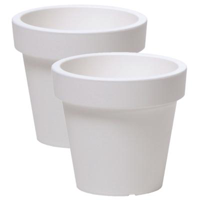 Prosperplast Bloempot Basic - 4x stuks - kunststof - parel wit - D14 x H12 cm - buiten/tuin