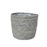 Steege Plantenpot - grijs - gevlochten zeegras - 18 x 16 cm   - - thumbnail