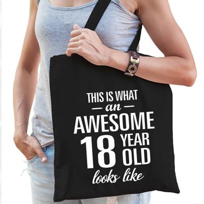 Awesome 18 year / geweldig 18 jaar cadeau tas - zwart - voor dames - kado tas - verjaardag