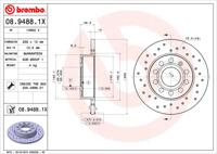 Remmenset, remschijf BREMBO, Remschijftype: Geperforeerd, Inbouwplaats: Achteras: , u.a. für Audi, VW