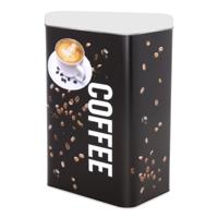 Koffieblik/bewaarblik - zwart - coffee print - 1800 ml - rechthoekig