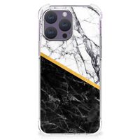 iPhone 15 Pro Max Anti-Shock Hoesje Marmer Wit Zwart - Origineel Cadeau Man