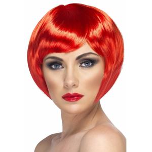 Carnaval verkleed damespruik - kort haar - rood - Supermodel Bobline - kort pittig