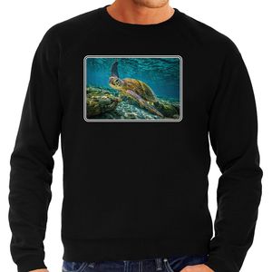 Dieren sweater / trui met schildpadden foto zwart voor heren