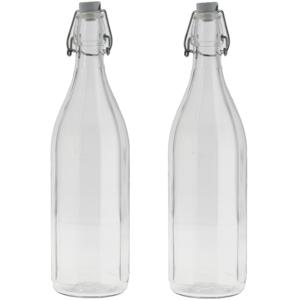 Bormioli rocco waterfles met beugeldop - 2x - helder transparant - 1000 ml - Giara home deco fles