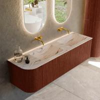 Badmeubel Mondiaz Kurve-Dlux | 155 cm | Meubelkleur Ruby | Wastafelkleur Nata | Solid surface | Dubbel / Rechts spoelbak | Zonder kraangat(en)
