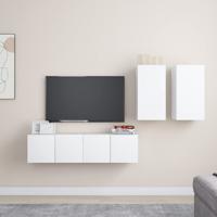 4-delige Tv-meubelset bewerkt hout wit 4-delige Tv-meubelset bewerkt hout wit